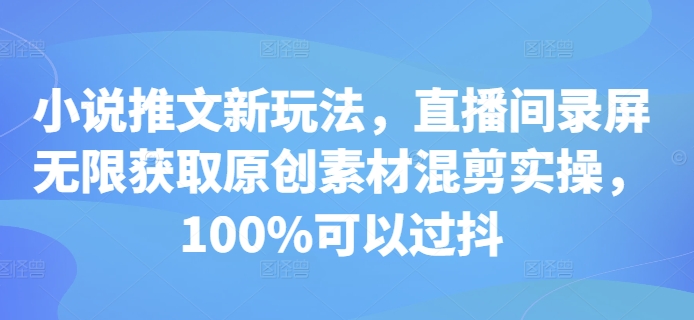 小说推文新玩法，直播间录屏无限获取原创素材混剪实操，100%可以过抖-星宇创业网