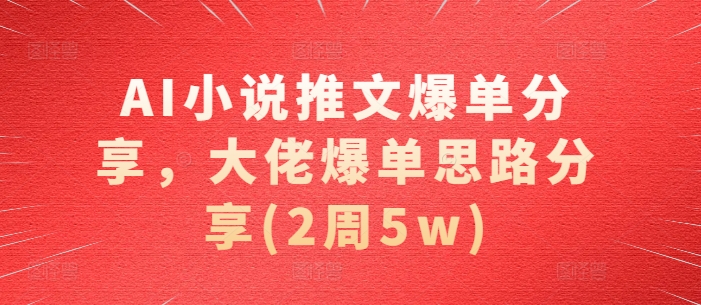 AI小说推文爆单分享，大佬爆单思路分享(2周5w)-星宇创业网
